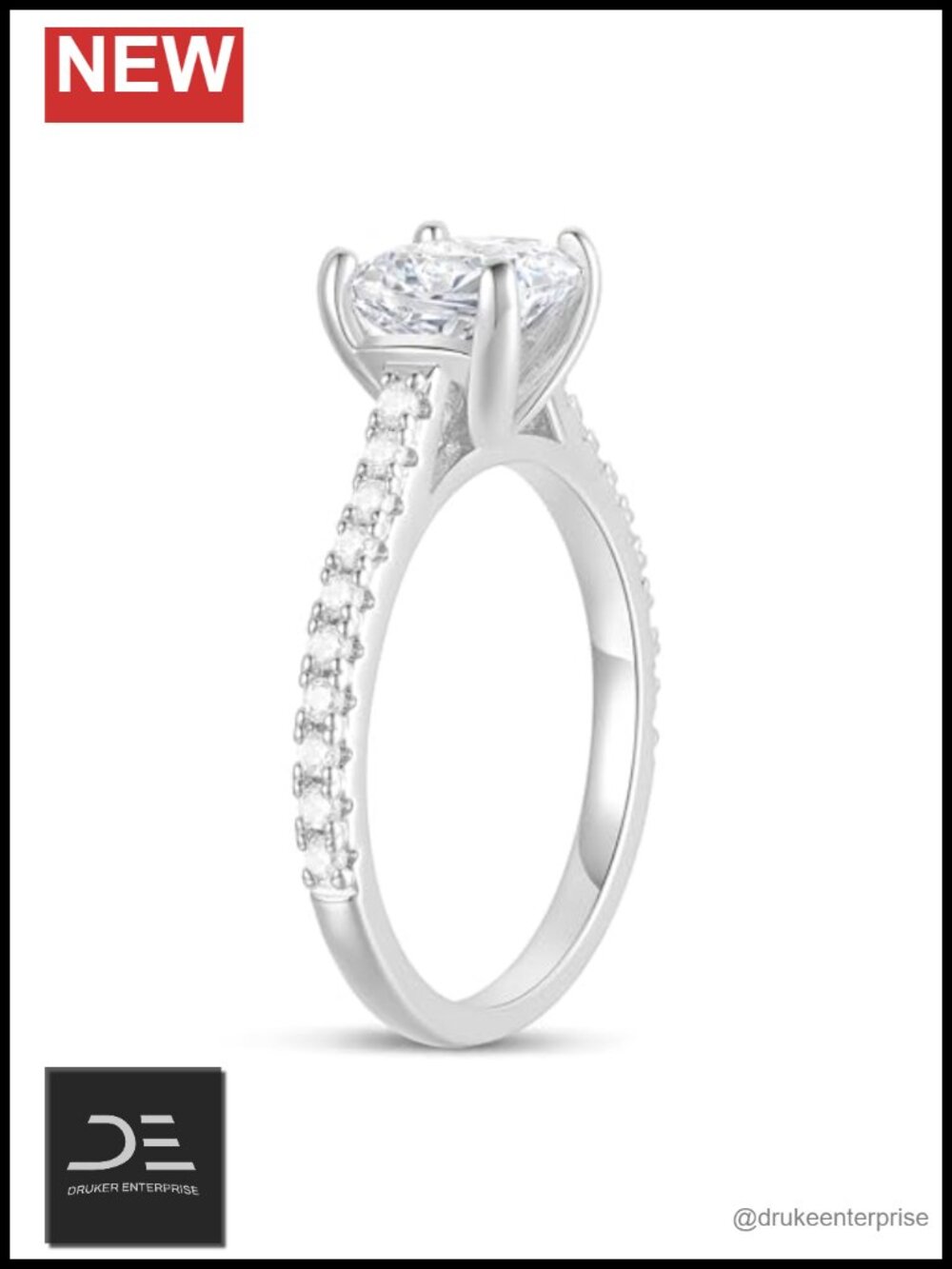 14K White Gold 2CT Cushion Cut Moissanite Engagement Ring - Sparkling for Women - Picture 2 of 2